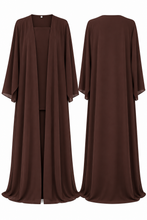 Load image into Gallery viewer, Chiffon abaya Dark Chocolate Brown /**عباية دبل شيفون دارك شوكليت بنية**