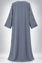 Load image into Gallery viewer, Gray & Black Leaf Print Chiffon Abaya | عباية شيفون رمادي وأسود بنقشة أوراق