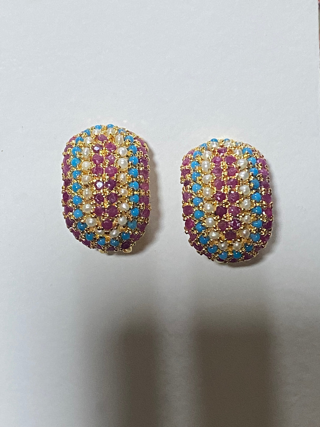 Ruby sapphire turquoise earrings.