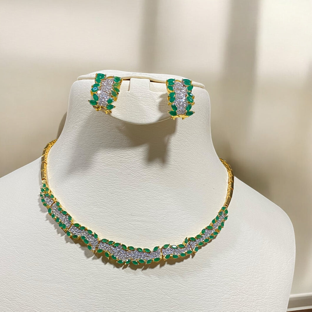 Green necklace and earrings set.