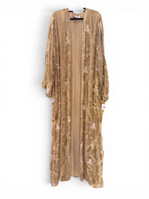 Load image into Gallery viewer, Beige pure chiffon silk abaya with bead work. Pure silk lining.
