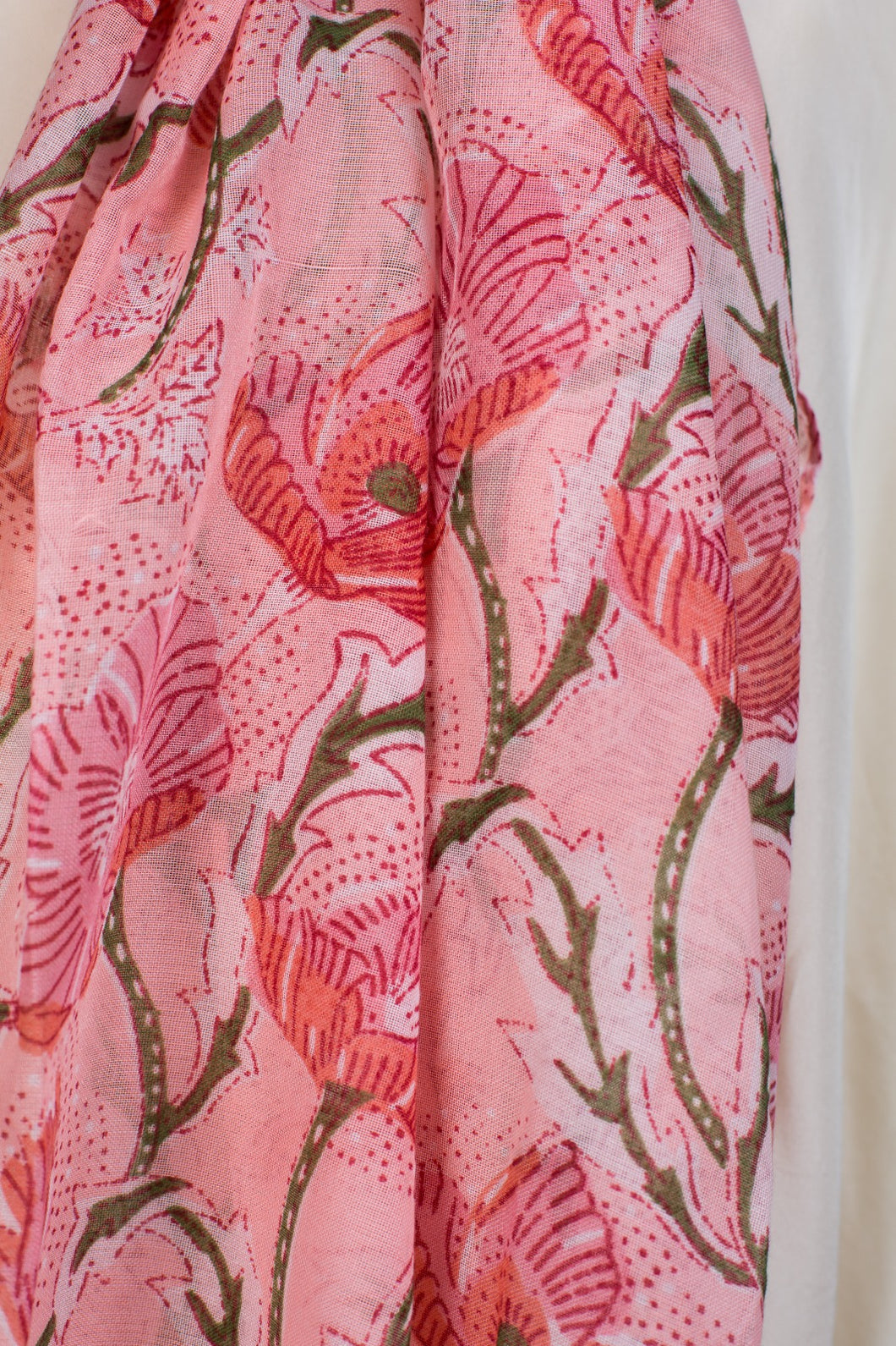 Pink floral scarf.