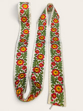Load image into Gallery viewer, Red yellow flower embroidered ribbon. 5 cm wide. Price per metre.
