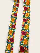 Load image into Gallery viewer, Embroidered ribbon yellow and red. 7cm wide. Price per metre.
