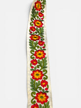 Load image into Gallery viewer, Red yellow flower embroidered ribbon. 5 cm wide. Price per metre.
