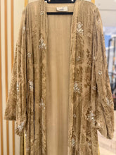 Load image into Gallery viewer, Beige pure chiffon silk abaya with bead work. Pure silk lining.
