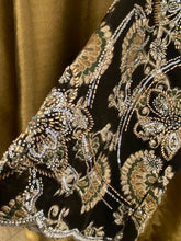Load image into Gallery viewer, Gold motif and thread embroidered fancy abaya , long jacket with silk lining. Length 57 inch.
