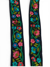 Load image into Gallery viewer, Pink green floral embroidered ribbon. 4 cm wide. Price per metre.
