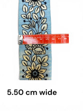 Load image into Gallery viewer, Blue embroidery ribbon. 5cm wide. Price per cut piece of 1.50 metre.
