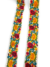 Load image into Gallery viewer, Embroidered ribbon yellow and red. 7cm wide. Price per metre.
