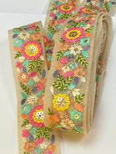 Load image into Gallery viewer, Beige embroidered lace. Price by pre cut pieces.
