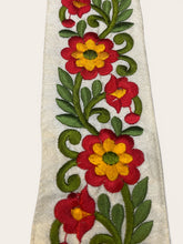 Load image into Gallery viewer, Red yellow flower embroidered ribbon. 5 cm wide. Price per metre.
