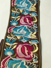 Load image into Gallery viewer, Brown embroidered ribbon. Price per metre.
