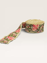 Load image into Gallery viewer, Embroidered ribbon. Pink green beige.
