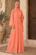 Load image into Gallery viewer, Double chiffon abaya in Coral Peach - عباية شيفون دبل بلون كورال بيتش
