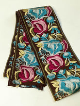 Load image into Gallery viewer, Brown embroidered ribbon. Price per metre.
