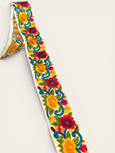 Load image into Gallery viewer, Embroidered ribbon yellow and red. 7cm wide. Price per metre.
