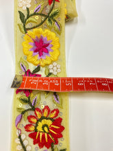 Load image into Gallery viewer, Yellow embroidered lace ribbon. 4.5cm wide. Price per metre.

