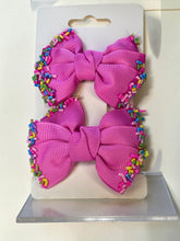 Load image into Gallery viewer, Girls hair clips. Pink with sprinkles embellished.
