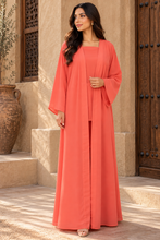 Load image into Gallery viewer, Double Chiffon Abaya – Bright Coral Orange | عباية شيفون دبل – لون برايت كورال  برتقالي
