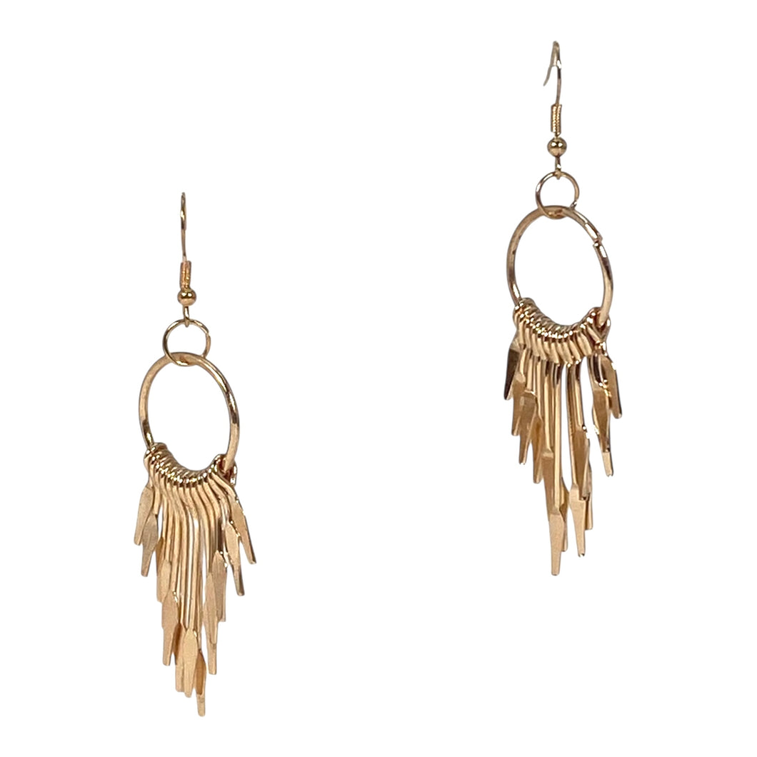 Gold color dangle earrings.