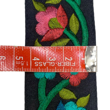 Load image into Gallery viewer, Pink green floral embroidered ribbon. 4 cm wide. Price per metre.
