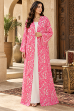 Load image into Gallery viewer, Pink &amp; White Paisley Chiffon Print Abaya / : عباية شيفون بطبعة بيزلي وردي وأبيض
