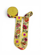 Load image into Gallery viewer, Yellow embroidered lace ribbon. 4.5cm wide. Price per metre.
