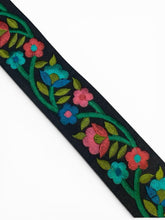 Load image into Gallery viewer, Pink green floral embroidered ribbon. 4 cm wide. Price per metre.
