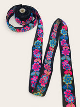Load image into Gallery viewer, Pink blue flower boho embroidered lace. Price per metre.
