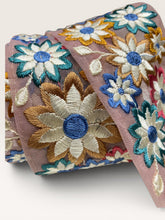 Load image into Gallery viewer, Pink multi color embroidered wide ribbon.
