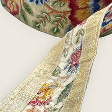 Load image into Gallery viewer, Beige floral embroidered silk ribbon. 5cm wide.
