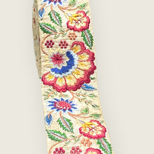 Load image into Gallery viewer, Beige floral embroidered silk ribbon. 5cm wide.
