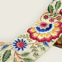 Load image into Gallery viewer, Beige floral embroidered silk ribbon. 5cm wide.

