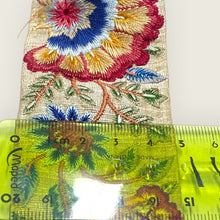 Load image into Gallery viewer, Beige floral embroidered silk ribbon. 5cm wide.
