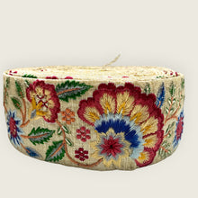 Load image into Gallery viewer, Beige floral embroidered silk ribbon. 5cm wide.
