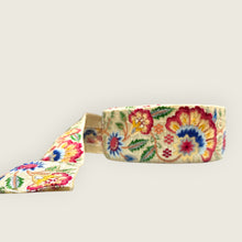 Load image into Gallery viewer, Beige floral embroidered silk ribbon. 5cm wide.
