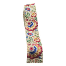 Load image into Gallery viewer, Beige floral embroidered silk ribbon. 5cm wide.
