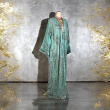 Load image into Gallery viewer, Green lace heavy embroidery and bead work abaya.
