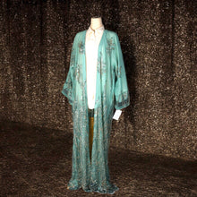 Load image into Gallery viewer, Green lace heavy embroidery and bead work abaya.
