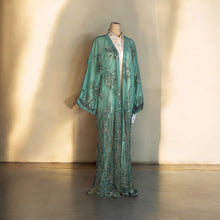 Load image into Gallery viewer, Green lace heavy embroidery and bead work abaya.
