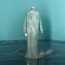 Load image into Gallery viewer, Green lace heavy embroidery and bead work abaya.
