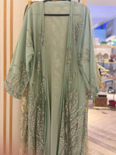 Load image into Gallery viewer, Green lace heavy embroidery and bead work abaya.
