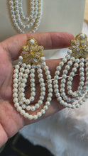 Load and play video in Gallery viewer, Hanging Pearl Pendant &amp; Earrings Set (Chain Not Included) | طقم تعليقة وأقراط بلؤلؤ متدلٍ (السلسلة غير مشمولة)
