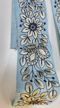 Load and play video in Gallery viewer, Blue embroidery ribbon. 5cm wide. Price per cut piece of 1.50 metre.

