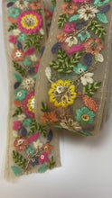 Load and play video in Gallery viewer, Beige embroidered lace. Price by pre cut pieces.
