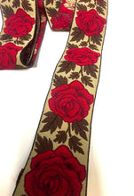 Load and play video in Gallery viewer, Vintage style woven roses ribbon. 5cm wide. Price per metre.

