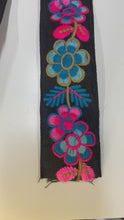 Load and play video in Gallery viewer, Pink blue flower boho embroidered lace. Price per metre.
