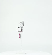 Load and play video in Gallery viewer, Red silver half hoop earring.
