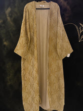 Load image into Gallery viewer, Fancy pure silk woven abaya in gold with a paisley pattern. Length 57 inch.
